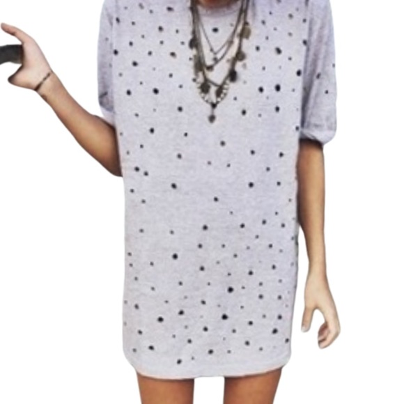 Emma & Sam LF Oversized Grey Holes T-Shirt / Dress - Picture 1 of 9